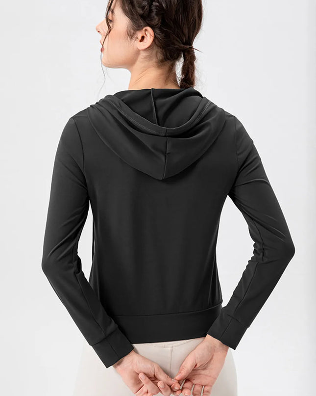 Drawstring Zip Up Hooded Active Outerwear