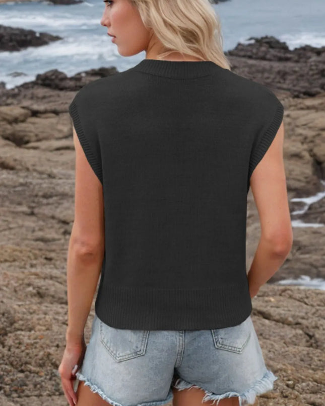 Ribbed Hem V-Neck Sweater Vest