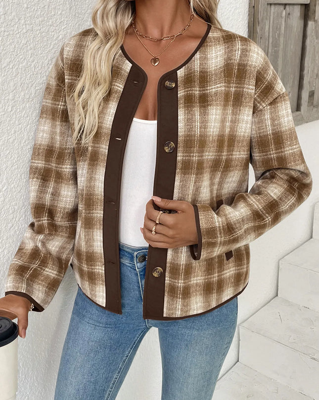 Plaid Long Sleeve Button-Up Jacket