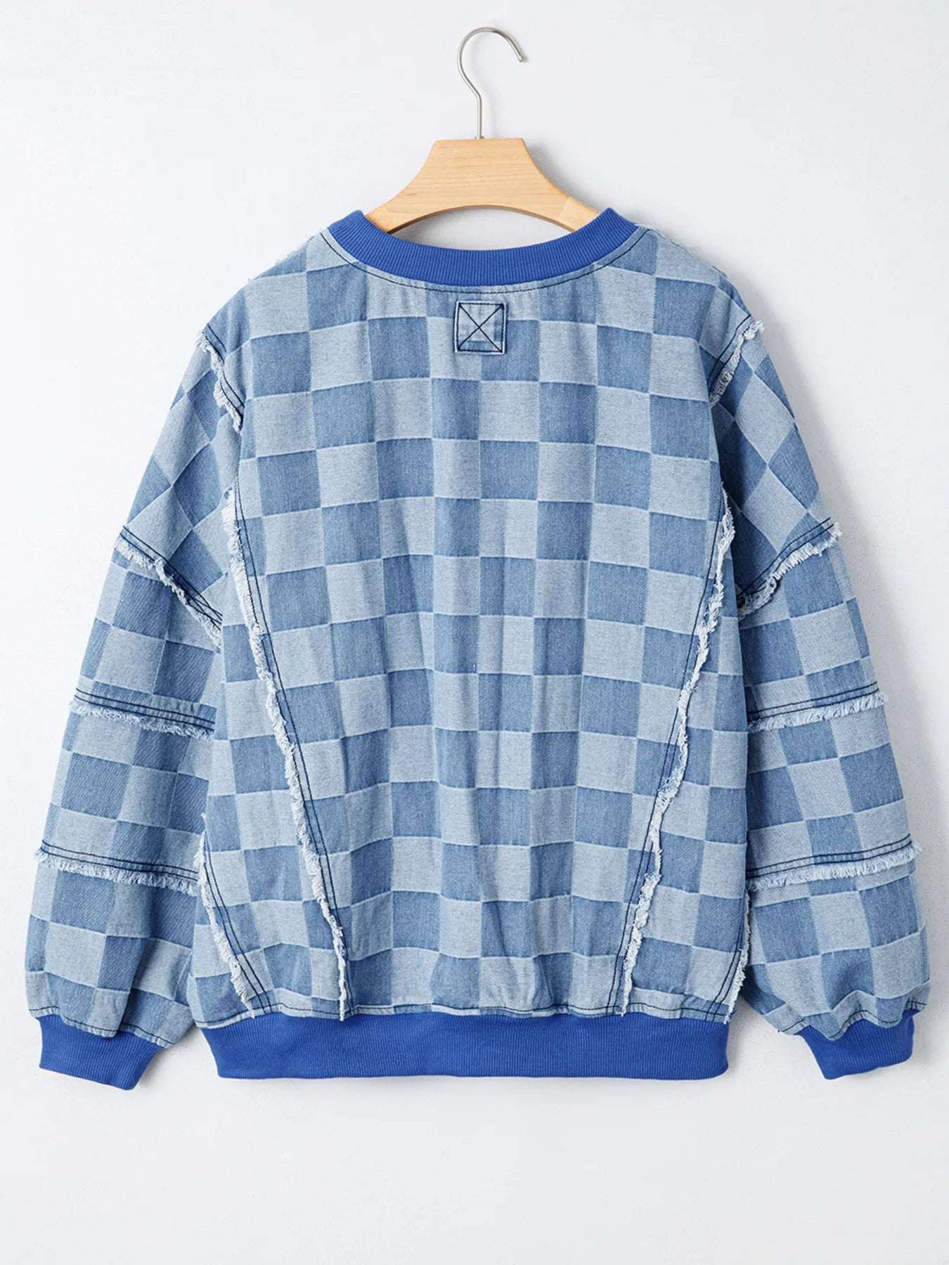 Checkerboard Splicing Raw Detail Oversized Denim Top