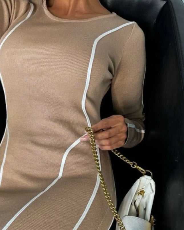 Striped Round Neck Long Sleeve Maxi Knit Dress