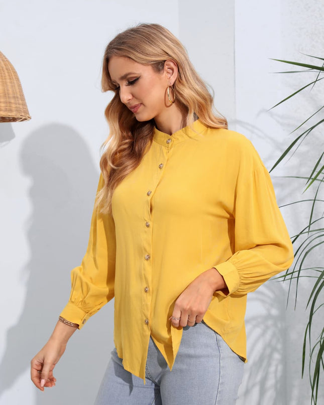 Mock Neck Buttoned Long Sleeve Shirt
