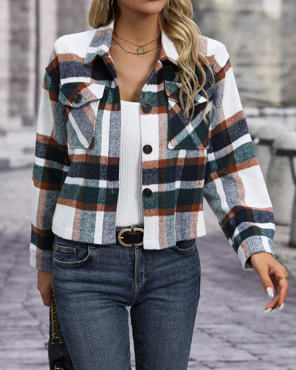 Plaid Oversized Button-Up Cropped Jacket