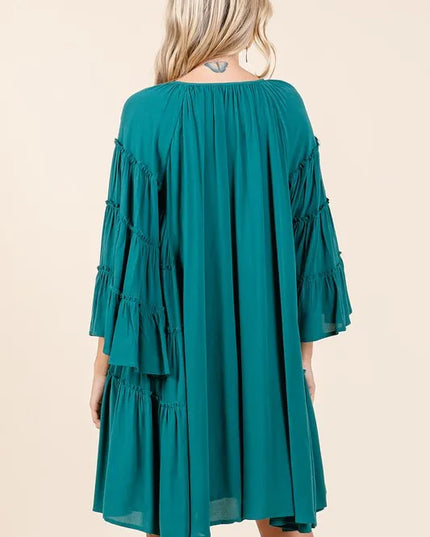 Mittoshop Frill Tie Neck Bell Sleeve Dress