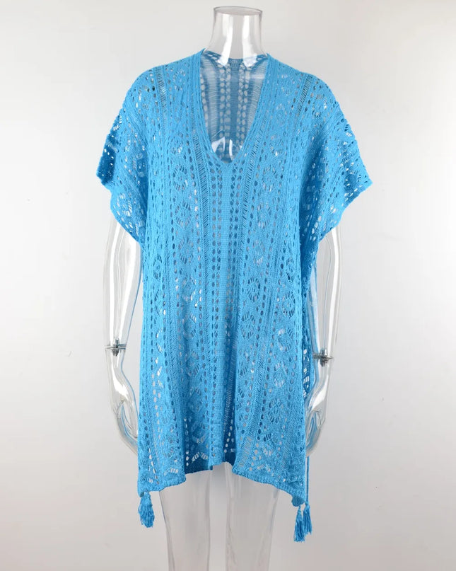Angel Wings Cutout V-Neck Cover-Up with Tassel 