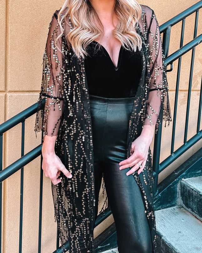 Sequin Open Front Sheer Cardigan