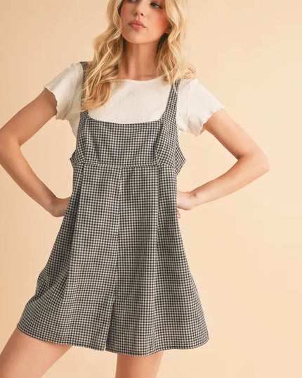 Aemi+Co Plaid Square Neck Romper