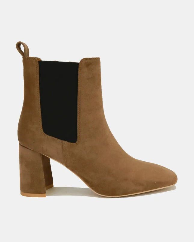 Beast Fashion Faux Suede Block Heel Chelsea Boots with Elastic Side Panel