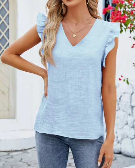 V-Neck Ruffled Sleeve Top