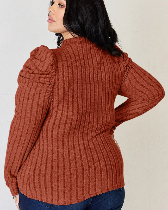 Basic Bae Full Size Ribbed Mock Neck Puff Sleeve T-Shirt