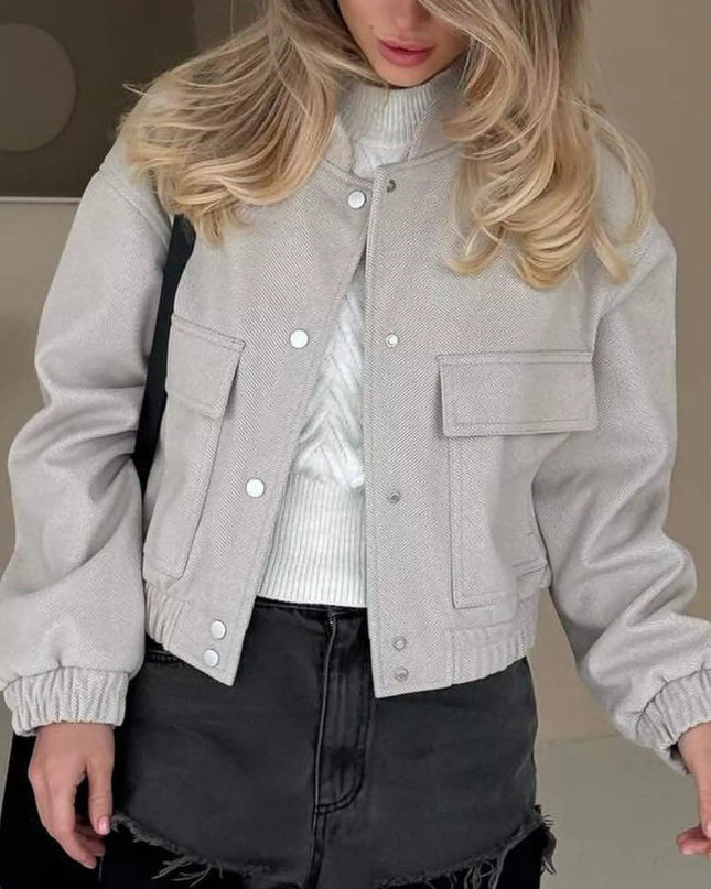 Casual Cropped Snap-Down Jacket