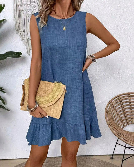 Ruffled Hem Round Neck Sleeveless Dress 