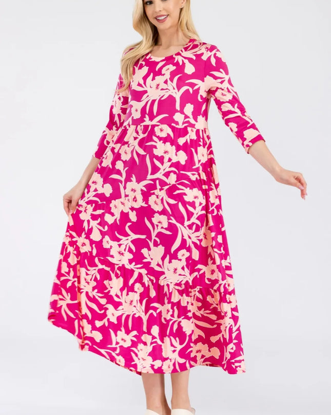Celeste Full Size Floral Round Neck Ruffle Hem Dress