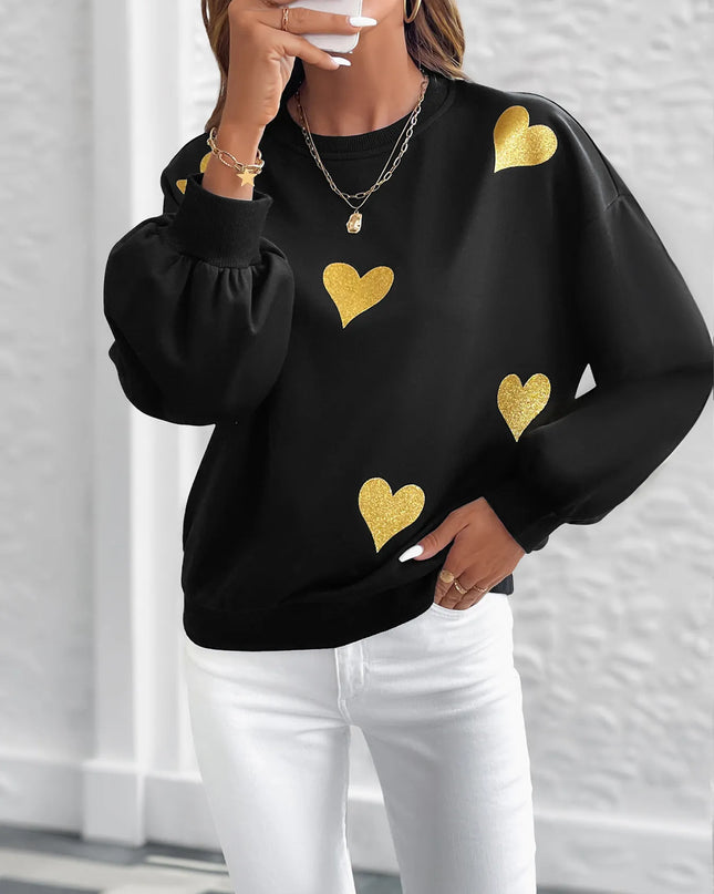 Heart Print Long Sleeve Sweatshirt