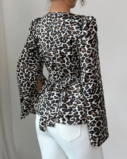 Leopard Print Slit Sleeve Blouse