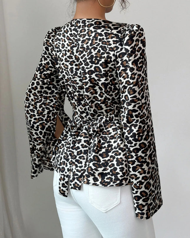 Leopard Print Slit Sleeve Blouse