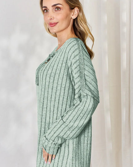 Basic Bae Full Size Ribbed Half Button Long Sleeve T-Shirt