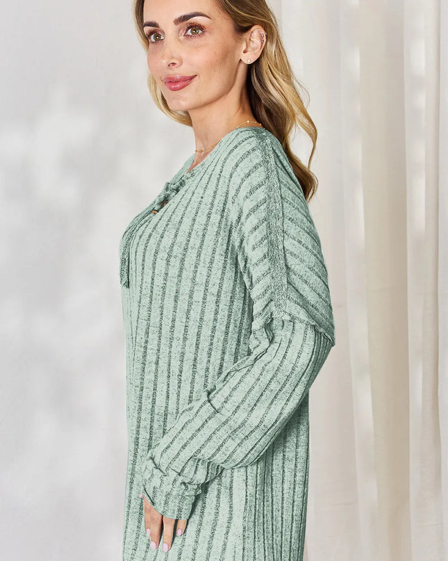 Basic Bae Full Size Ribbed Half Button Long Sleeve T-Shirt