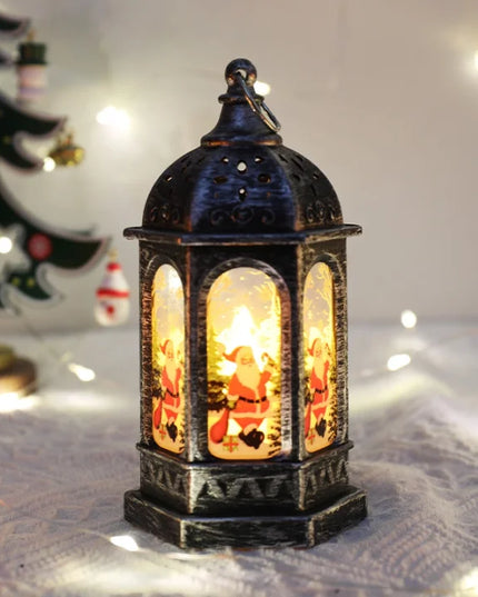 Christmas Decorative Wind Lamp Portable Electronic Night Light For The Elderly Snowman Luminous Small Oil Lamp Christmas Gift Ornaments Vintage Silver Hexagon Old Man