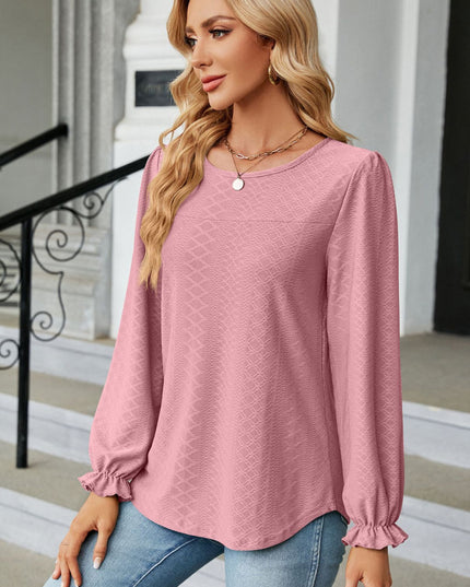 Round Neck Flounce Sleeve Blouse 