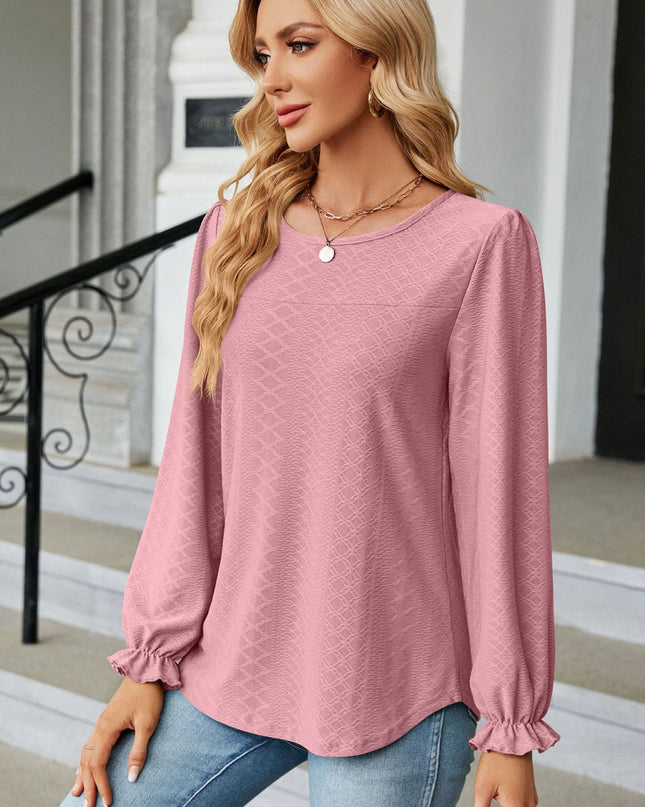 Round Neck Flounce Sleeve Blouse 