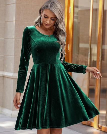 Round Neck Long Sleeve Knee Length Dress