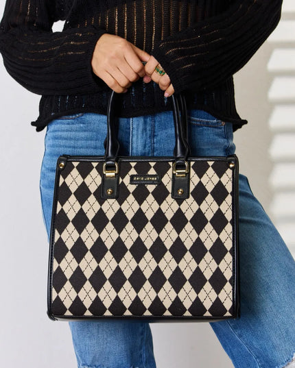 David Jones Argyle Pattern PU Leather Handbag Black One Size