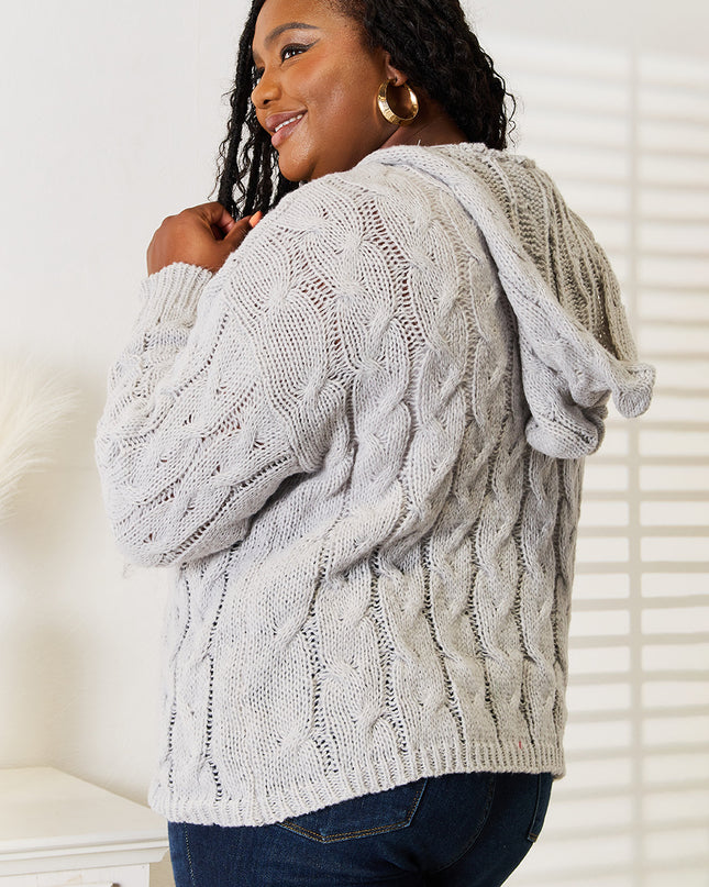 Woven Right Cable-Knit Hooded Sweater