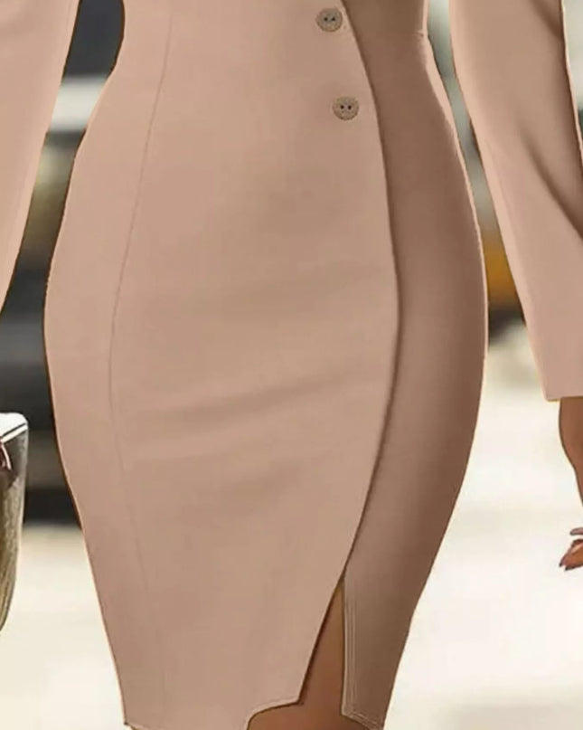 Long Sleeve Blazer Dress with Button Detail