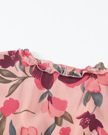 Floral Frill Trim Flounce Sleeve Plunge Maxi Dress