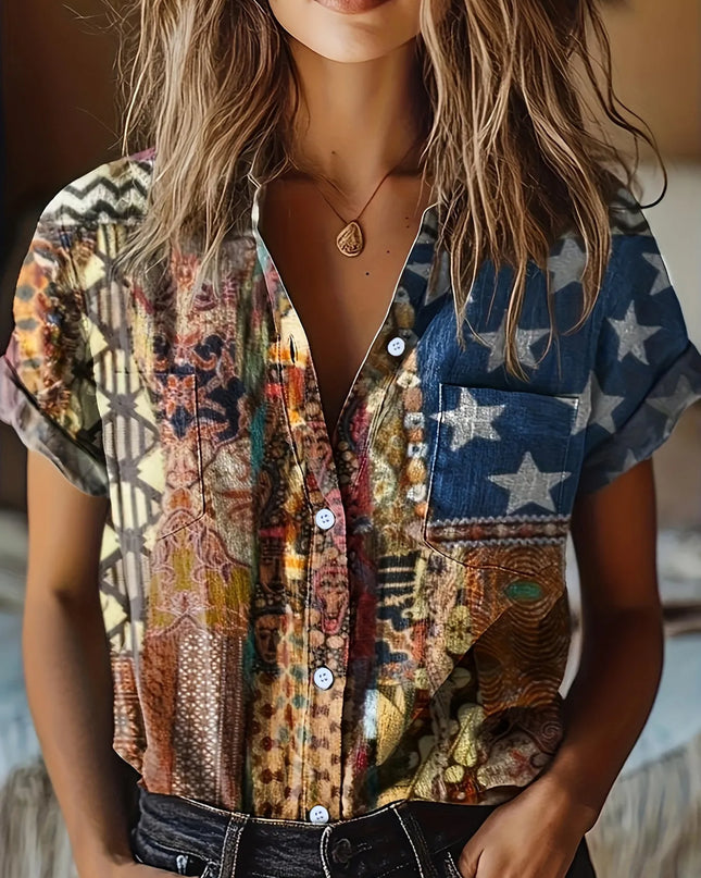 Button-Up Short Sleeve Shirt Brown