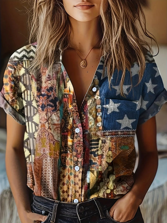 Button-Up Short Sleeve Shirt Brown