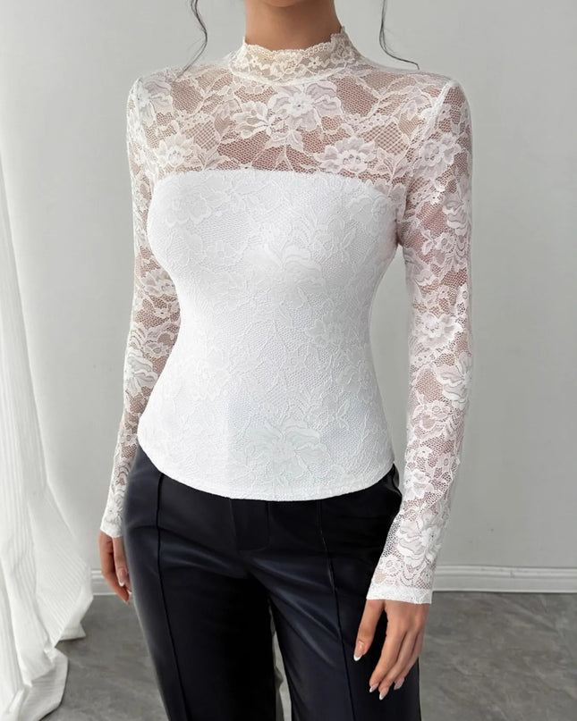 Mock Neck Long Sleeve Lace Top