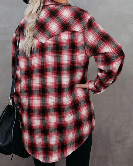 Full Size Plaid Button-Up Long Sleeve Shirt Plus Size