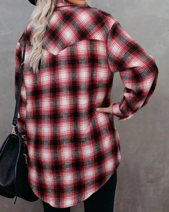 Full Size Plaid Button-Up Long Sleeve Shirt Plus Size