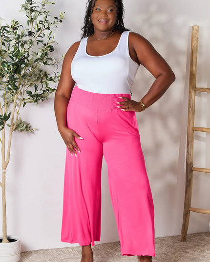 Basic Bae Full Size Smocked Wide Waistband Wide Leg Pants