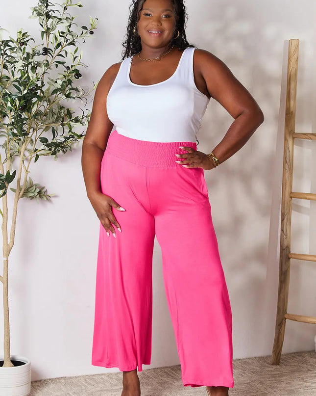 Basic Bae Full Size Smocked Wide Waistband Wide Leg Pants