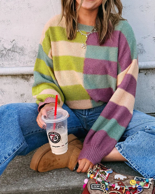 Stripe Drop Shoulder Ribbed Edge Sweater