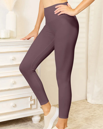 Double Take Wide Waistband Sports Leggings Chocolate