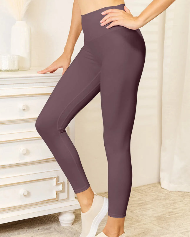 Double Take Wide Waistband Sports Leggings Chocolate