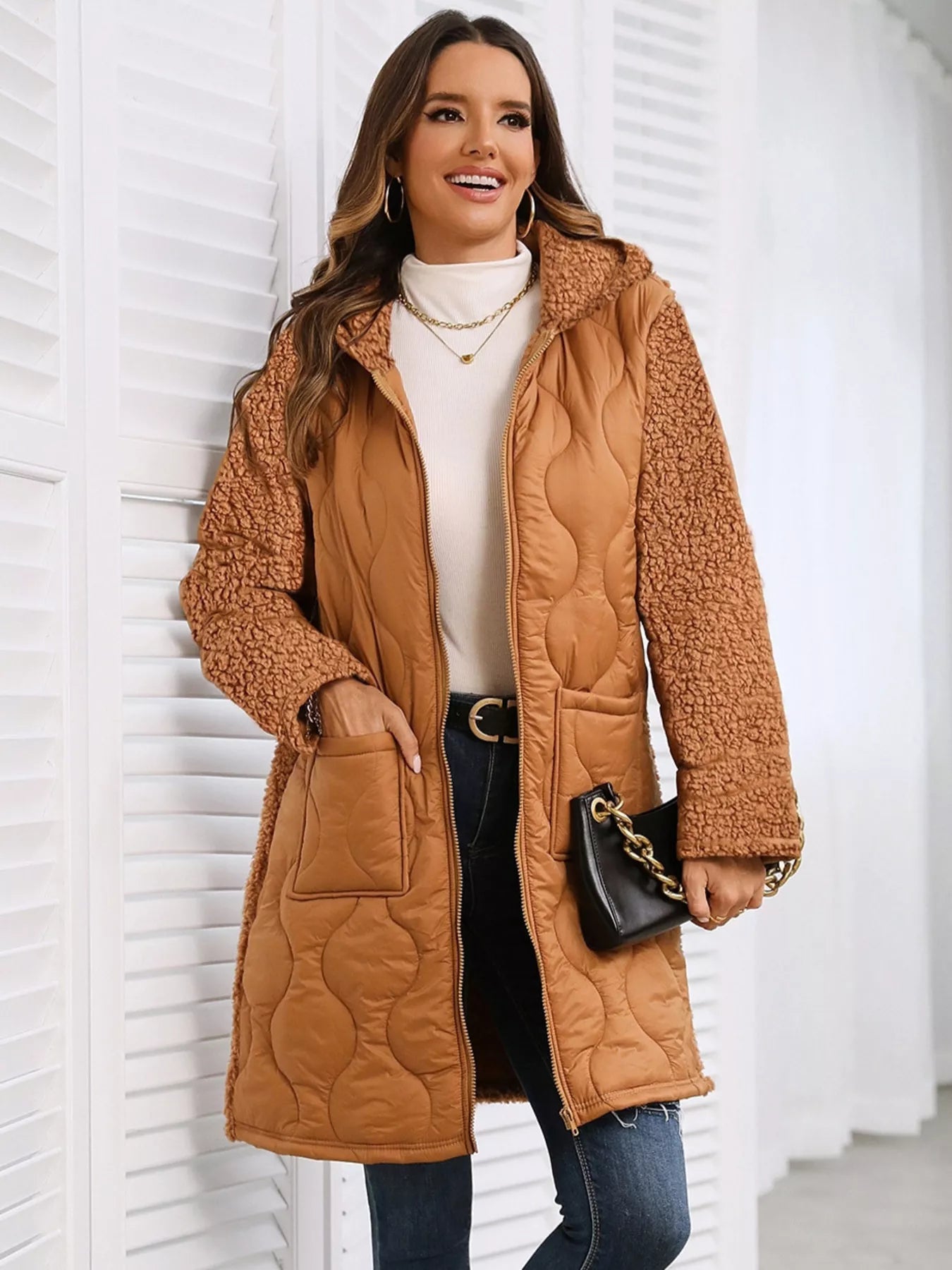 Zip Up Long Sleeve Hooded Outerwear
