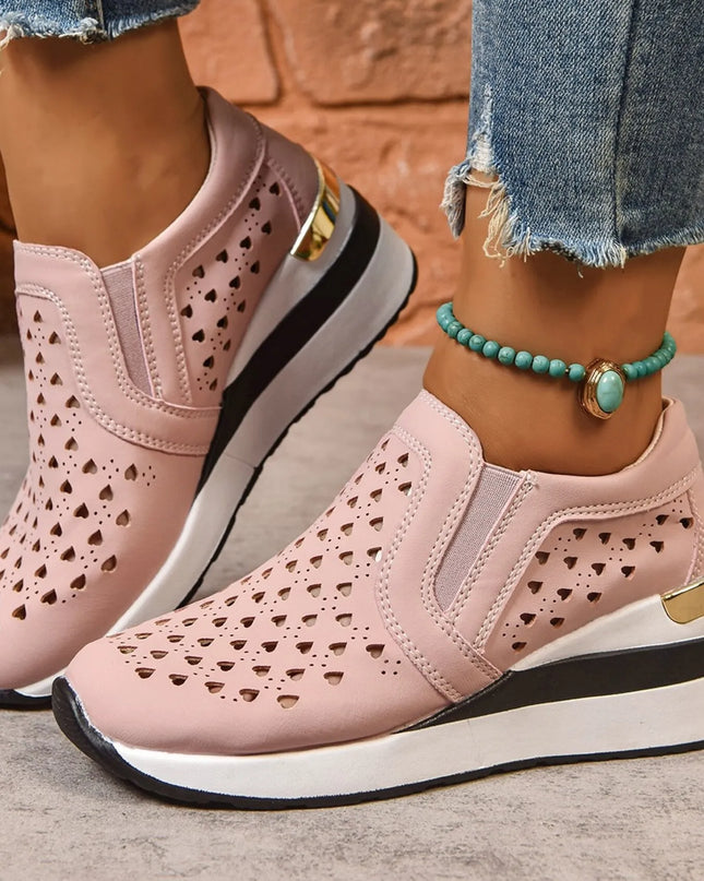 Breathable Cutout Wedge Sneakers 