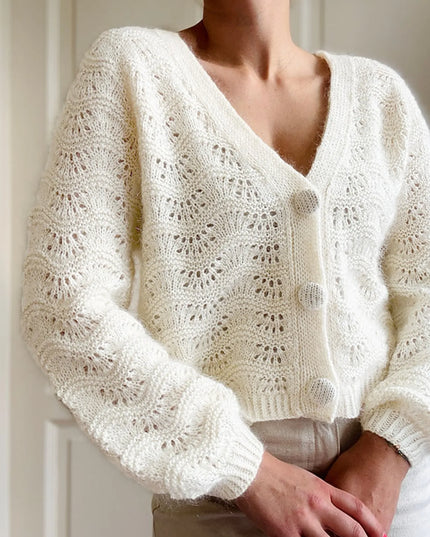 Openwork V-Neck Button Down Cardigan