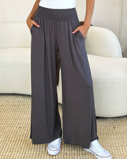 Basic Bae Full Size Smocked Wide Waistband Wide Leg Pants