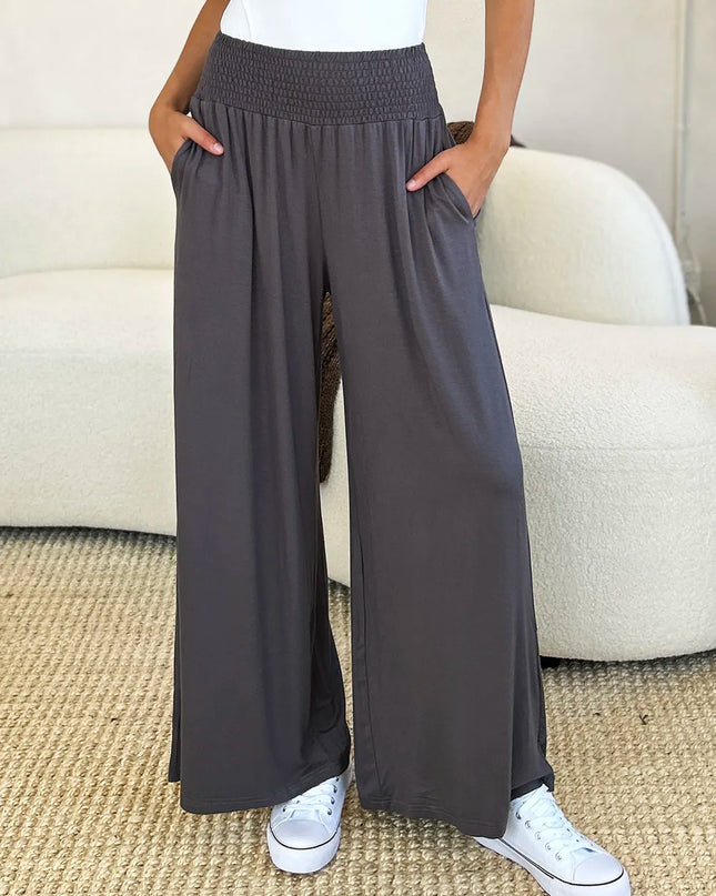 Basic Bae Full Size Smocked Wide Waistband Wide Leg Pants