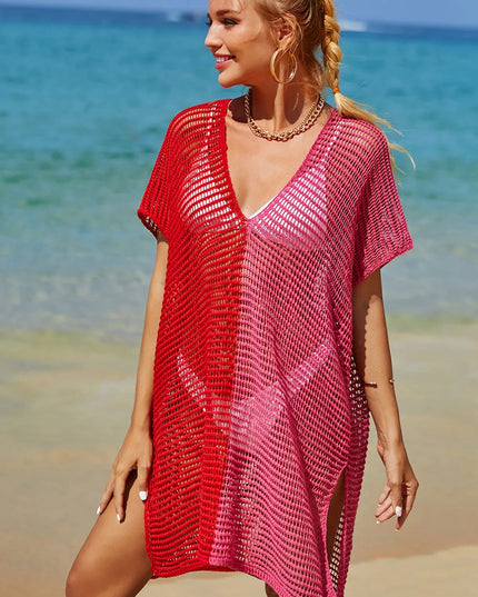 Angel Wings Openwork Contrast Slit Knit Cover Up