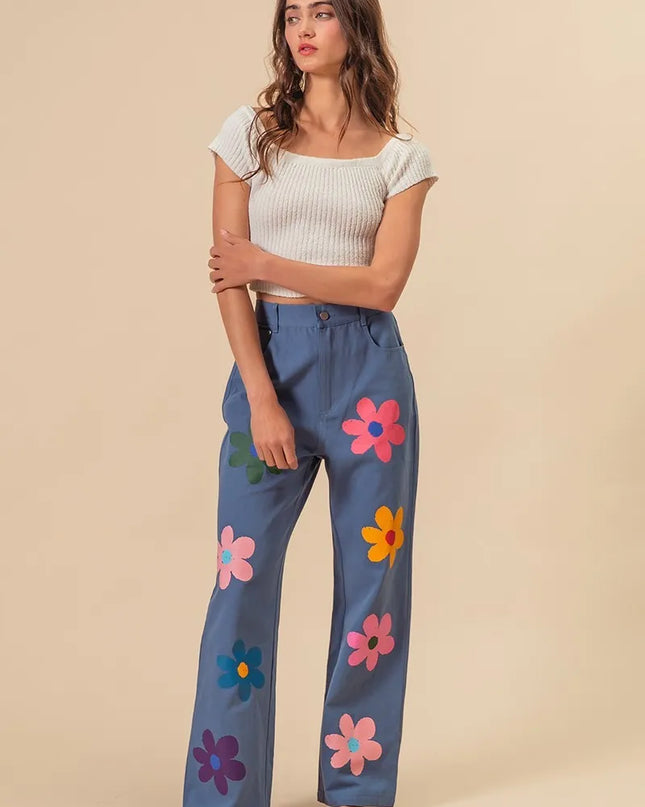 BiBi Flower Print Straight Legs Pants