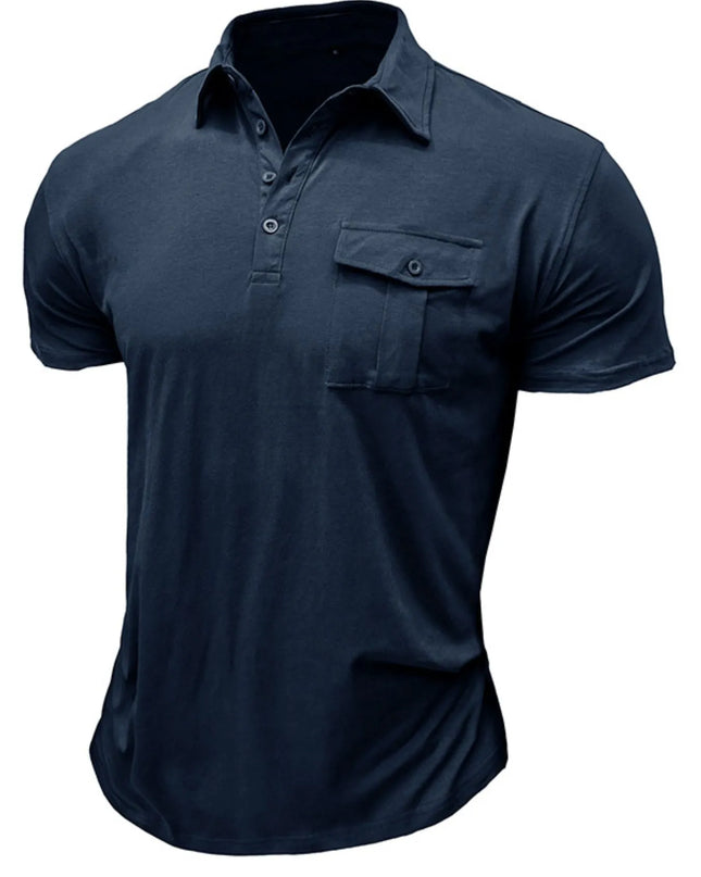 Men's Classic Pocket Polo Shirt with Stand Collar