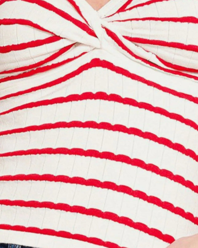 Zenana Twisted Sweetheart Neck Striped Tube Top