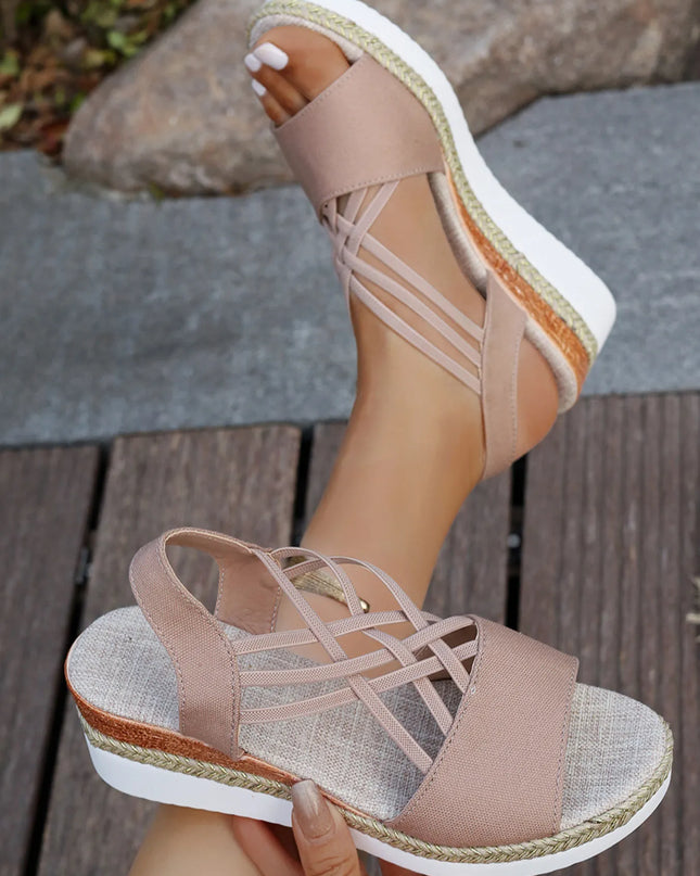 Cross-Strap Platform Wedge Sandals with Ankle Strap 